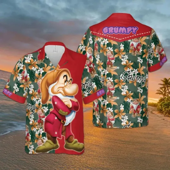 Discover Disney Grumpy Dwarf Tropical Summer Vacation Aloha Hawaiian Shirt