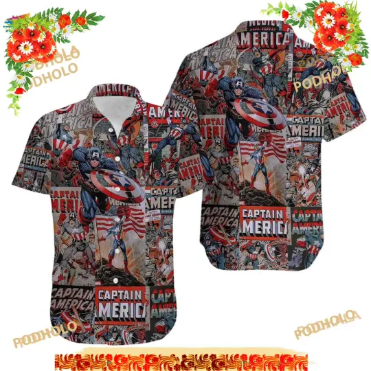 Discover Disney Marvel Captain America Aloha Comic Art Hawaiian Shirt