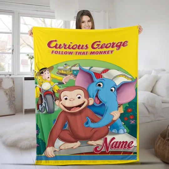 Personalized Curious George Blanket, Curious George Fleece Blanket