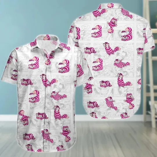 Discover Disney Alice In Wonderland Cheshire Cat Comic White Hawaiian Shirt