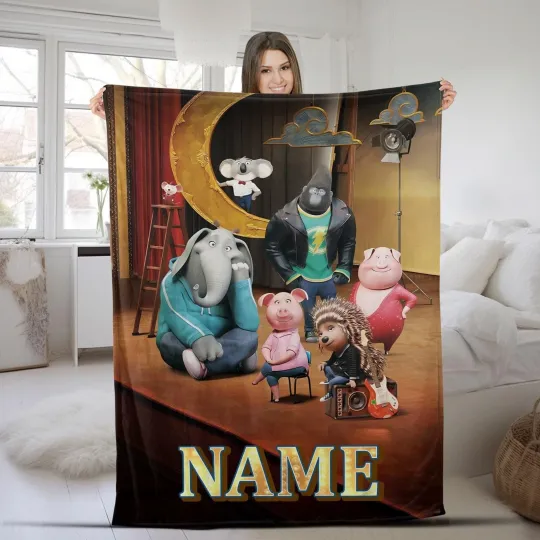 Discover Personalized Sing 2 Fleece Blanket with Pig Rosita Johnny Jimmy Nooshy Clay Calloway Characters