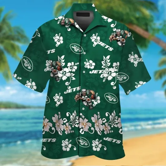 Discover New York Jets Aloha Hawaiian Shirt Red With Floral And Skull Print