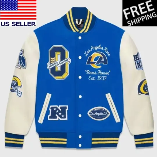 Discover Los Angeles Rams Blue Wool & White Sleeves Varsity Letterman Jacket