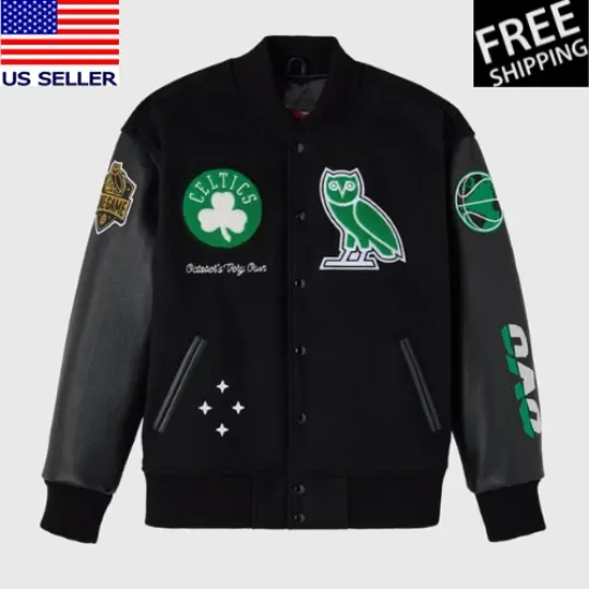 Discover Boston Celtics October Very Own Black Wool and Sleeves Varsity  Jacket