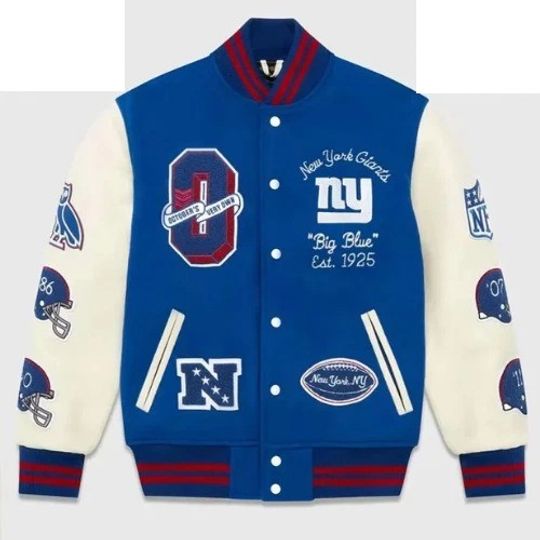 New York Giants Blue Wool and White Sleeves Men's Varsity Jacket