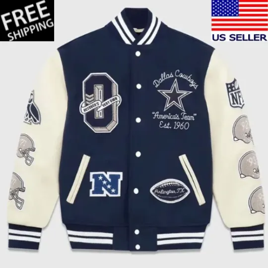 Discover Dallas Cowboys Navy Blue Wool & White Real  Sleeves Varsity Men's Jacket