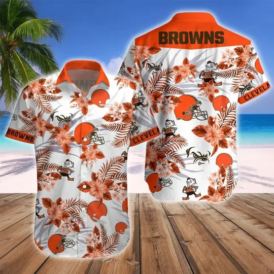 Discover Cleveland Football Team Brownss Hawaiian Button Down Shirt