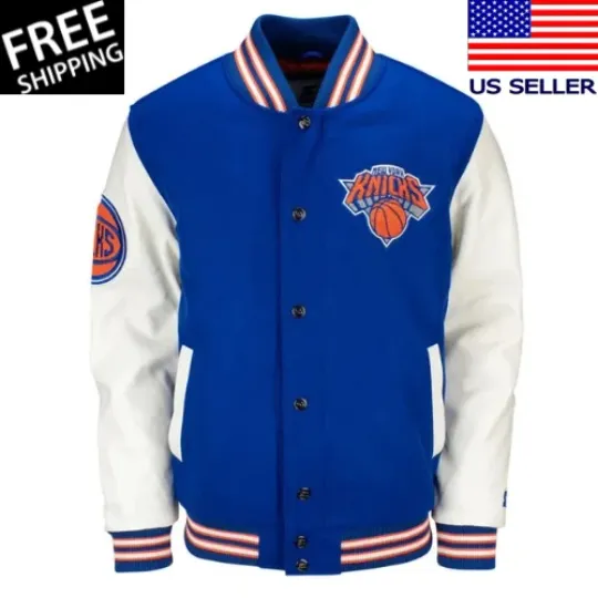 Discover New York Knicks Prospect Blue Wool Sleeves Letterman Men Jacket
