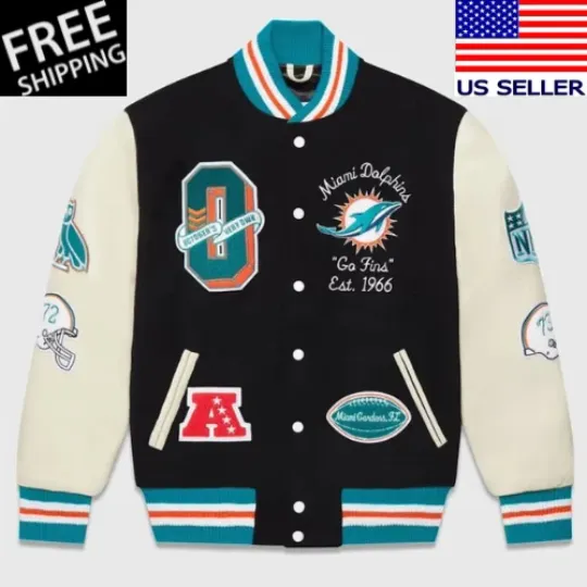 Discover Miami Dolphins OVO Full-Snap Black Wool and Sleeves Varsity Men's Jacket