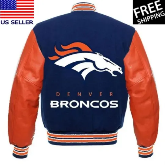Discover Denver Broncos Blue WoolOrange Sleeves Letterman Men's Varsity Jacket