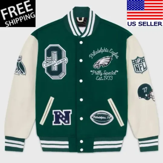 Discover Philadelphia Eagles Green Wool  Sleeves Varsity Men's Jacket
