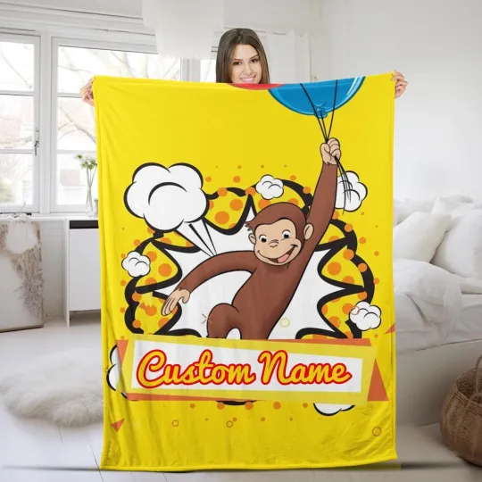 Personalized Curious George Blanket, Curious George Fleece Blanket
