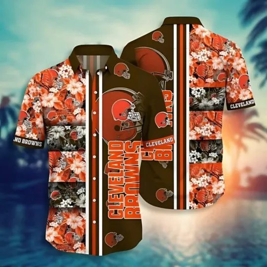Discover Cleveland Browns Floral Grid Hawaiian, Gift For Fans, Gift For Friends