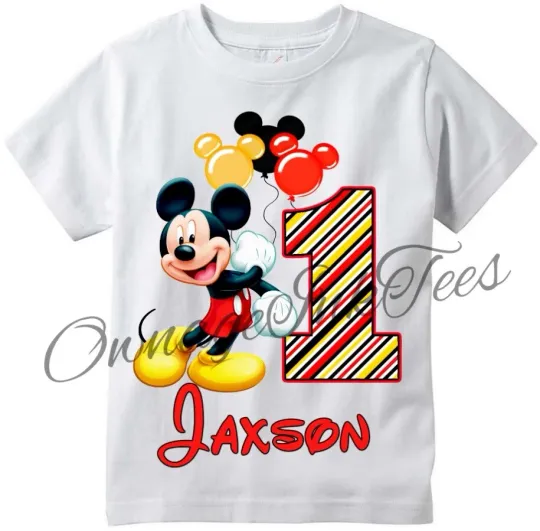 Discover Mickey Mouse Balloons Birthday PERSONALIZE Add Name and Number Custom T-shirt