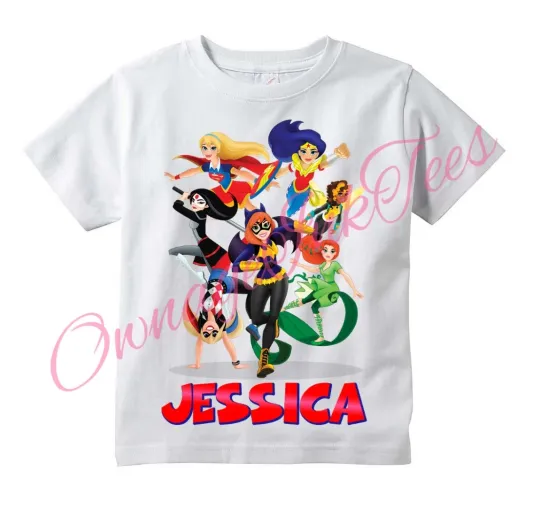 Discover DC Superhero Girls Custom T-Shirt - Personalized Birthday Gift with Name