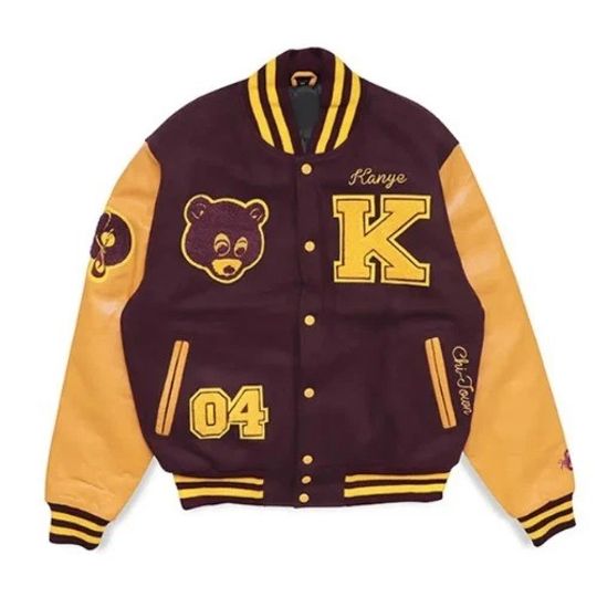 The College Dropout Kanye West Maroon Wool Sleeves Letterman Jacket