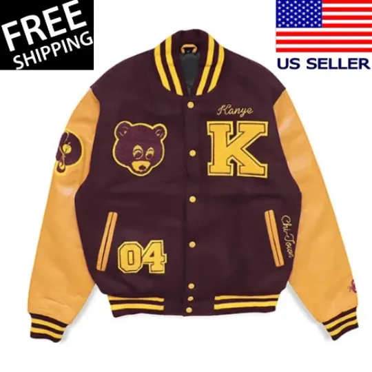 Discover The College Dropout Kanye West Maroon Wool and Leather Sleeves Letterman Jacket