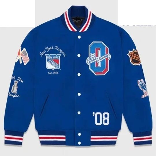 Discover New York Rangers The Original Six Varsity Blue Full-Snap Wool Letterman Jacket