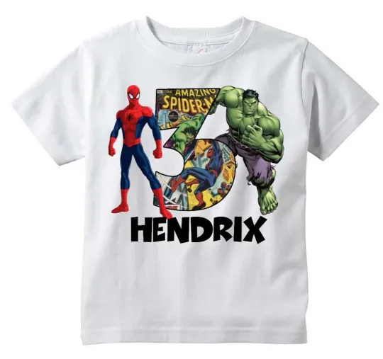 Discover Spiderman & Hulk Number Custom T-shirt Personalize Birthday Gift Add Name/Age
