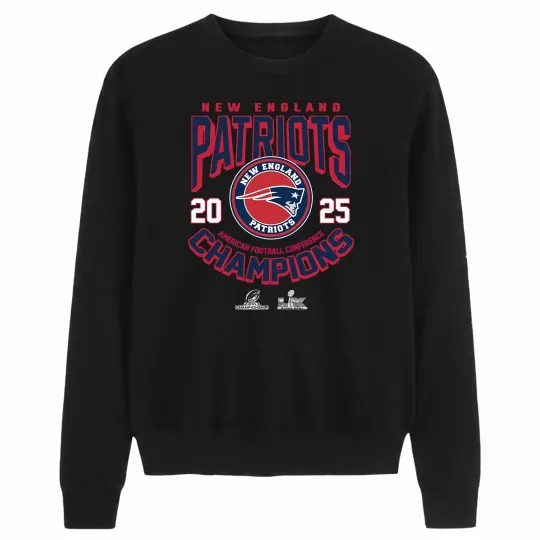 Discover New England Patriots 2025 AFC Champions Right Sweatshirt, Full Colors