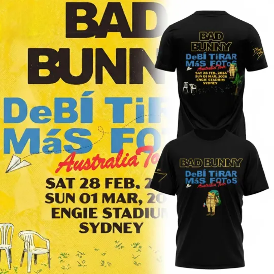 Bad Bunny Australia Tour 2026 Black & Yellow T-Shirt