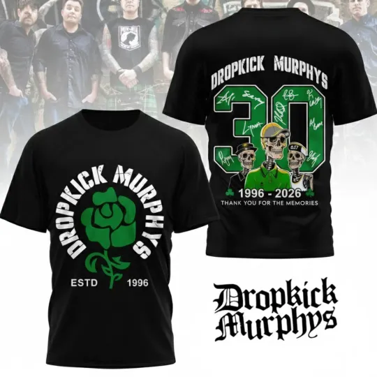 Discover HOT NEW ITEM! Dropkick Murphys 30th Anniversary 1996-2026 White & Black T-Shirt