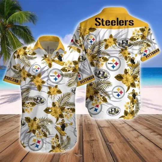 Discover Pittsburgh Football Team Steelerss Hawaiian Button Down Shirt Unisex Adults
