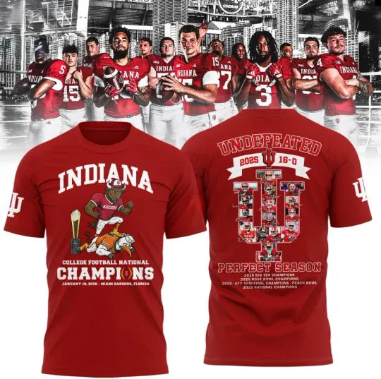 Discover Indiana Hoosiers National Champions 2026 Perfect Season Hoodie T-Shirt Red