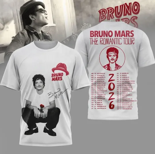 Discover Bruno Mars The Romantic Tour 2026 Concert Shirt