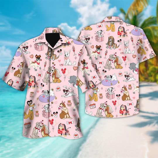 Discover Disney Dogs Valentine Button Up Valentine's Day Sweater, Sweethearts Hawaiian Shirt, Dog Lover Gift, Valentine's Day Hawaii, Disney Couples