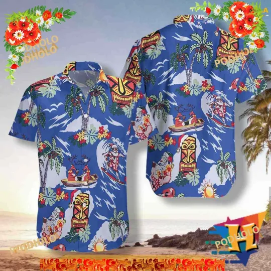 Discover Men's Christmas Hawaiian Shirt with Santa Claus Print