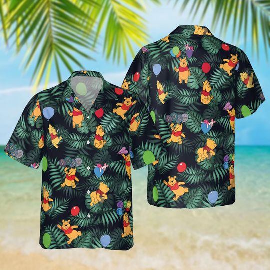 Discover Pooh Holding A Balloon Hawaiian Shirt, Disney Vacation Beach Outfit, Pooh Shirt Gifts