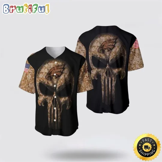 Discover Philadelphia Football Team Eagless Baseball Jersey Camouflage Skull Summer Gift