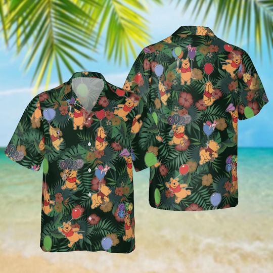 Discover Pooh Holding A Balloon Flowers Hawaiian Shirt, Disney Vacation Beach Outfit, Pooh Shirt Gifts
