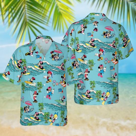 Discover Minnie Mouse Surfing Blue Hawaiian Shirt, Disney Vacation Beach Outfit