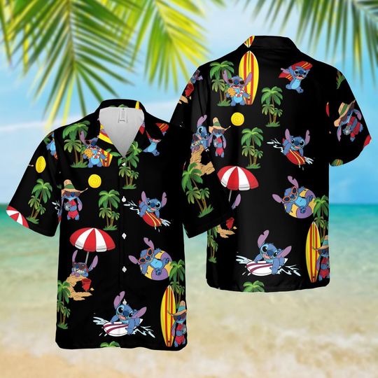 Discover Stitch Surfing Hawaiian Shirt, Disneyworld Summer Beach Shirt, Disney Vacation