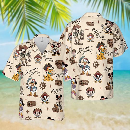 Discover Mickey And Friends Pirate Hawaiian Shirt, Disney Cruise Caribbean Vacation Shirt, Pirates Of Caribbean Shirt, Family Vacation Outfit