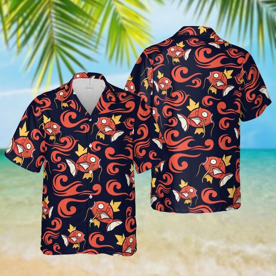 Magikarp Hawaiian Shirt, Water Type Beachwear Outfit, Magikarp Shirt Gifts
