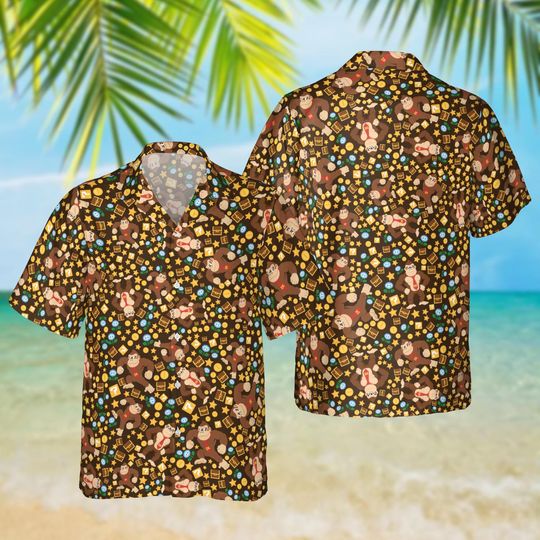Donkey Kong Hawaiian Shirt, Super Mario Character Shirt, Video Game Tropical Outfit