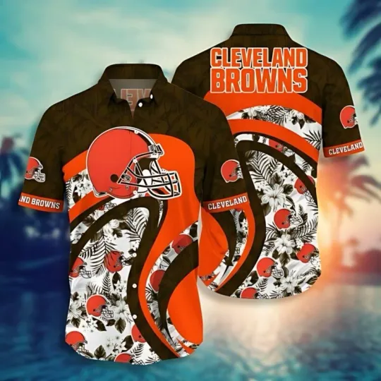 Discover Cleveland Football Floral Flow Hawaiian, Gift For Fans, Gift For Friends