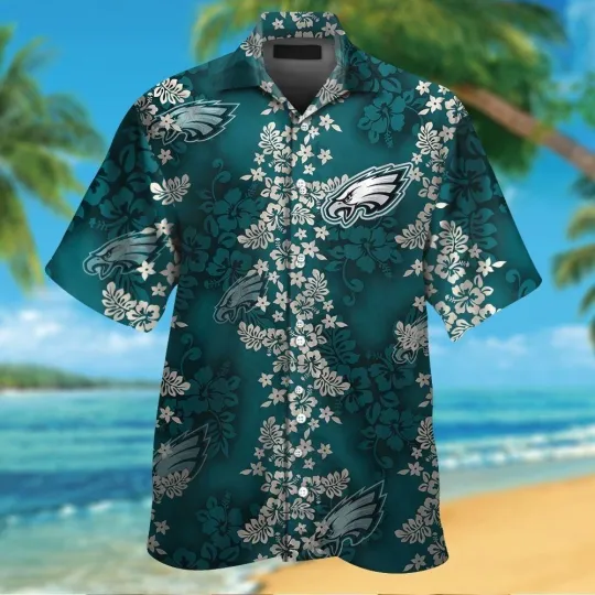Discover Philadelphia Football Short Sleeve Button Up Tropical Button Shirt #3