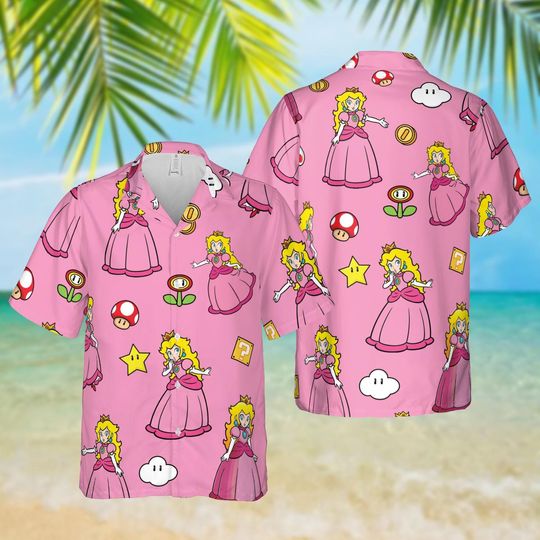 Princess Peach Hawaiian Shirt, Super Mario Character Hawaiian Shirt, Girls Trip Shirt