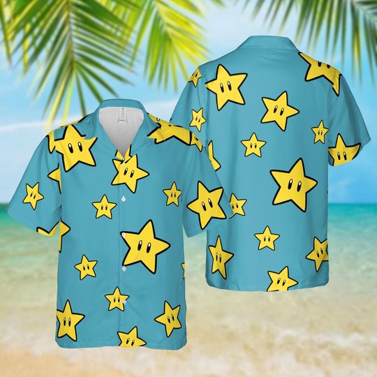 Star Super Mario Hawaiian Shirt, Retro Gamer Matching Outfit, Game Sunshine Shirt