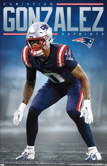 Discover Christian Gonzalez On The Hunt New England Patriots Vertical Wall Poster
