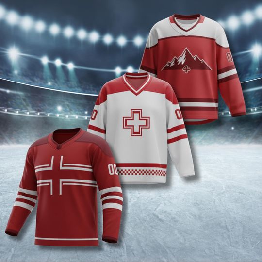 Discover Switzerland Hockey Jersey Sweatshirt Swiss Cross Red White Alpine Mountain Design Unisex Fan Pullover Gift Winter Games 2026 Rink Wear