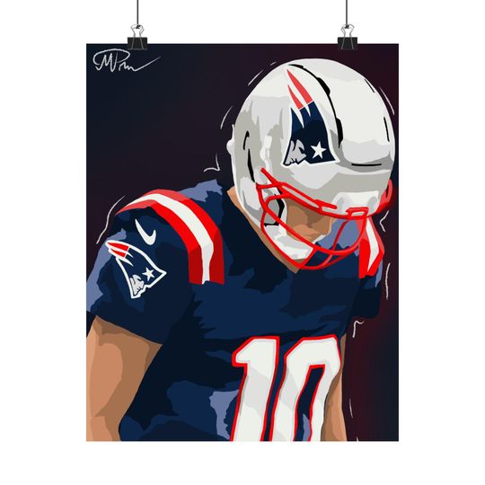Discover Patriots Drake Maye Player Matte Vertical Poster | Team Helmet Artwork