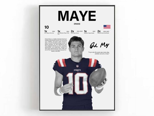 Discover Drake Maye Wall Art, Football Player Poster, Sports Room Decor, Athlete Print, Game Day Art, Bedroom Wall Decor