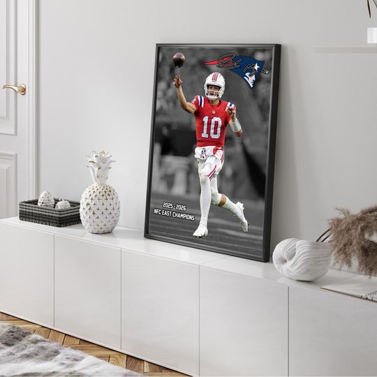 Discover Drake Maye Patriots AFC East Champions Signed Poster | New England Football Fan Gift | football Playoffs Wall Decor