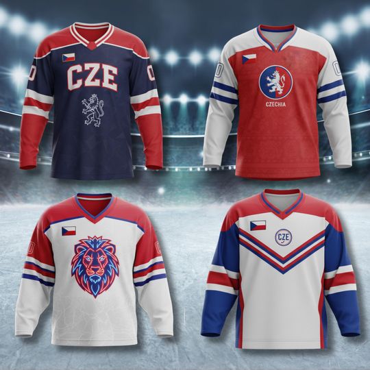 Discover Czech Republic Hockey Jersey CZE Red White Blue Bohemian Lion Crest Fan Pullover Milano Cortina 2026 Gift Unisex Pique Stretch