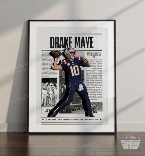 Discover Drake Maye Newspaper Poster | Patriots Football Wall Art | Boys football Room Decor